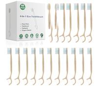 NUDUKO Cepillo de dientes de viaje, púas de hilo dental - Cepillos de dientes desechables biodegradables 4 en 1 con raspador de lengua, cepillo de dientes ecológico envuelto individualmente para