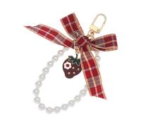 NUEAYMS Llavero de fresa imitación de perlas colgante colgante adorno colgante coche para la decoración trasera imitación cadena de perlas fresa, Hebilla de puerta
