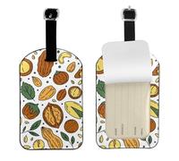 Nueces y semillas estilo doodle,Etiquetas de equipaje de cuero sintético con nombre, etiquetas de viaje duraderas, 2 unidades