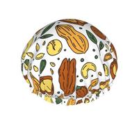 Nueces y semillas estilo doodle,Gorro de ducha, gorro de noche, gorro de baño elástico impermeable de doble capa, reutilizable para el cabello.