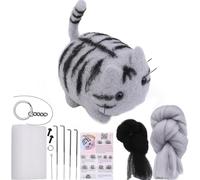 Nuelreva Kit de Fieltro de Aguja, Animales Kits de Fieltro de Aguja para Principiantes, Lana de Bricolaje de Gato Lindo y Agujas con instrucción para el Proyecto de Manualidades