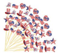 Nuenen 240 Palillos de Cócteles del 4 de Julio Patrióticos de EE. UU. 12 cm Palo de Dientes de Bandera Americana del Día de Independencia de Bambú para Decoración de Cupcake Frutas, 6 Estilos