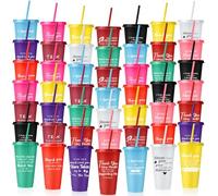 Nuenen 50 vasos de agradecimiento a los empleados con popote y tapa a granel, 680.4 g, regalo de graduación, botella de agua, vaso de plástico, tazas de viaje inspiradoras para compañeros de trabajo