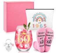 Nuenen Regalo de 60 Cumpleaños para Mujeres Set de Regalo de Copas de Vino de 60 Piezas Bolsa de Cosméticos para Mujer Calcetines y Llaveros Ideas de Regalos para Mujeres, Esposas, Madres y Abuelas