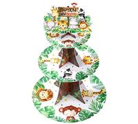 Nuenen Safari - Soporte para Cupcakes de 3 Pisos con temática de la Selva para bebé, decoración de Primer cumpleaños, Soporte para Cupcakes, Bosque Forestal, Torre de postres para niños, Suministros