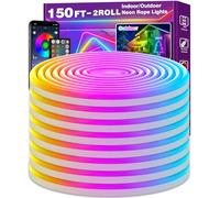 NUERPO Cuerda de luces de neón de 150 pies, control de luces LED flexibles con aplicación/control remoto, múltiples modos de luz, luz LED RGB IP65 para exteriores impermeable (luces de cuerda de neón