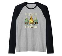 Nuestra fogata está encendida para Navidad, Camping, campista, Navidad Camiseta Manga Raglan