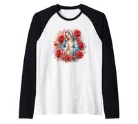 Nuestra Señora Bendita Madre María Hermosas Rosas Arte Católico Camiseta Manga Raglan