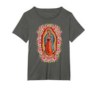 Nuestra Señora de Guadalupe Virgen María Estilo Floral Camiseta, Mujer Tallas Grandes, Asfalto, 4XL Grande
