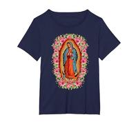 Nuestra Señora de Guadalupe Virgen María Estilo Floral Camiseta, Mujer Tallas Grandes, Azul Marino, 6XL Grande
