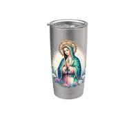 Nuestra Señora de Guadalupe Virgen María Virgencita Católica Rosa Vaso térmico de acero inoxidable de doble pared