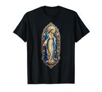 Nuestra Señora Mariana Icono Azul Vitral Santísima Virgen María Camiseta