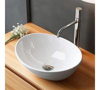 NUESTRA VIDA Lavabo Sobre Encimera de Cerámica en Blanco Brillante, Lavabo Ovalado de Baño 41 × 33 × 14cm, Lavamanos Aseo Cuarto de Baño