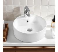 NUESTRA VIDA Lavabo Sobre Encimera Lavabo Baño, Lavabo Redondo con Rebosadero y Orificio para Grifería 410 × 410 × 145 mm