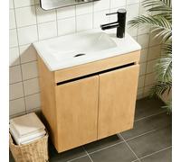 NUESTRA VIDA Mueble de Baño Pequeño Compact Suspendido 51×27×60 cm, Lavabo con Mueble bajo Lavabo en Roble/Blanco, Conjunto de Mueble de baño, para Invitados, Sin Grifo