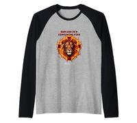 Nuestro Dios es un Fuego Consumidor Jesucristo Biblia Cristiano Camiseta Manga Raglan