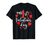 Nuestro Primer día de San Valentín Lindo corazón de Amor Pareja a Juego Camiseta