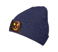 Nuestros sombreros de punto con estampado de calabaza de Halloween no solo son cálidos, sino también modernos (6 colores), Azul marino, talla única