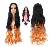 Nueva Blade of Demon Slayer Kimetsu no Yaiba Kamado Nezuko Cosplay Peluca 85cm Gradiente de pelo sintético Color mixto Peluca Halloween