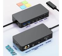 Nueva C con Adaptador de 120W, 12 en 1 Surface Docking Station Hub 4K@60HZ HDMI+ USB C + DP para Surface Pro 12/11/10/9/8/X/7/6/5/4/3, Laptop 7/6/5/4/3/2/1, Book Laptop Go 3/2/1