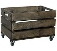 Nueva caja de fruta estable con ruedas / escalera, caja de manzanas, caja de vino del Altes Land +++ natural dimensiones aprox. 54 x 35 x 35 cm (oscuro con ruedas)