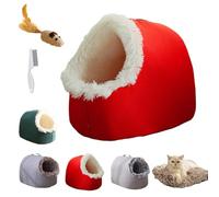 Nueva Cama Cueva de Invierno para Mascotas 2026, Suave y acogedora, con asa y cojín extraíble, Cama Cerrada con Capucha para Gatos y Perros pequeños (Rojo, M:40×32×34cm)
