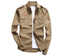 Nueva Camisa de algodón de Manga Larga Ajustada para Hombres guapos, Camisa Informal versátil de Tendencia, Ropa para Hombres (Khaki, XXL)