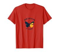 Nueva Creación en Cristo Bautismo Transformación Mariposa Camiseta, Hombre, Rojo, L
