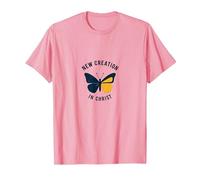 Nueva Creación en Cristo Bautismo Transformación Mariposa Camiseta, Hombre, Rosado, XXL