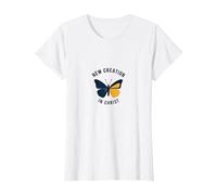 Nueva Creación en Cristo Bautismo Transformación Mariposa Camiseta, Mujer, Blanco, M