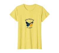 Nueva Creación en Cristo Bautismo Transformación Mariposa Camiseta, Mujer, Limón, XS