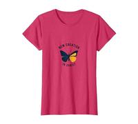 Nueva Creación en Cristo Bautismo Transformación Mariposa Camiseta, Mujer, Rojo Jaspeado, L