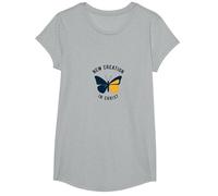 Nueva Creación en Cristo Bautismo Transformación Mariposa Camiseta, Niñas, Gris Jaspeado, S