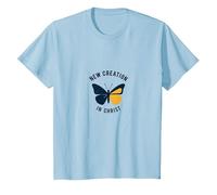Nueva Creación en Cristo Bautismo Transformación Mariposa Camiseta, Niños, Azul Bebé, 12 años