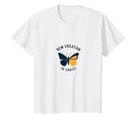 Nueva Creación en Cristo Bautismo Transformación Mariposa Camiseta, Niños, Blanco, 2 años