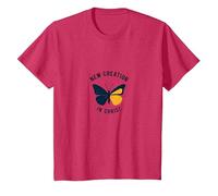 Nueva Creación en Cristo Bautismo Transformación Mariposa Camiseta, Niños, Rojo Jaspeado, 3 años