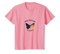 Nueva Creación en Cristo Bautismo Transformación Mariposa Camiseta, Niños, Rosado, 4 años