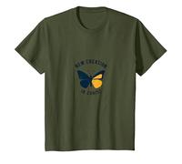 Nueva Creación en Cristo Bautismo Transformación Mariposa Camiseta, Niños, Verde Oliva, 6 años