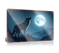 Nueva decoración de pared genial, decoración para el hogar, lobo aullando a la luna: una aventura nocturna | Decoración de taberna de granja (30 x 40 cm)