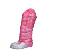 Nueva funda realista para el pene con consolador monstruo con anillo para testículos, puños para el pene de silicona líquida, funda reutilizable para el pene, juguetes sexuales retardantes(Rot+weiß)