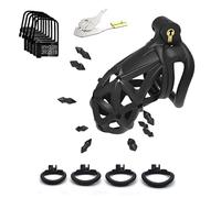 Nueva jaula para pene Jaula de castidad 3D con 4 anillos para pene Jaula de castidad para hombres Jaula de castidad Tortura de esclavos para hombres Jaulas de esclavitud SM extremas Cinturón(Bogenring