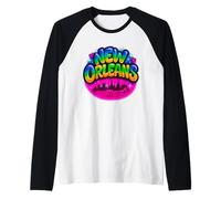 Nueva Orleans City Retro Rainbow Skyline Art Camiseta Manga Raglan