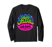 Nueva Orleans City Retro Rainbow Skyline Art Manga Larga