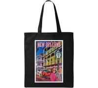 Nueva Orleans Estados Unidos Viaje Retro Cartel Natural Ecológico Algodón Bolso Negro, Negro, Talla Única, Negro, Talla única, Negro 1, One size