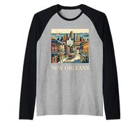 Nueva Orleans Luisiana Retro Vintage Tranvía Barrio Francés Camiseta Manga Raglan
