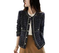 Nueva Primavera y otoño Tops para Mujer Elegante Solo Pecho Slim fit Tweed Chaqueta Slim fit Oficina Chaqueta Elegante Retro Formal Tweed Chaqueta con Solapa sin Cuello (Color de la Imagen,XL)