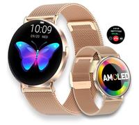 Nueva Round 3 +180 esferas Reloj inteligente Mujer con pantalla AMOLED HD y llamadas telefónicas +120 deportes y asistencia Smartwatch redondo tamaño pequeño Función Femenina Pulsómetro SpO2 Sueño