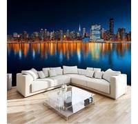 Nueva York Arquitectura Río Fotomurales no Tejido Azul Marino, 250 x 175 cm Papel Pintado Decoración de Pared moderna, Murales póster efecto 3D, Decorativos Murales para Dormitorio Salón TV Pared