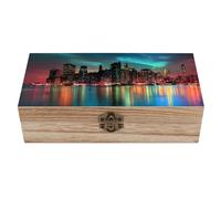 Nueva York City Manhattan Skyline at Night Caja de recuerdos de madera retro rectangular caja de almacenamiento decoración para el hogar