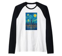Nueva York City Manhattan Skyline Van Gogh Starry Night Style Camiseta Manga Raglan